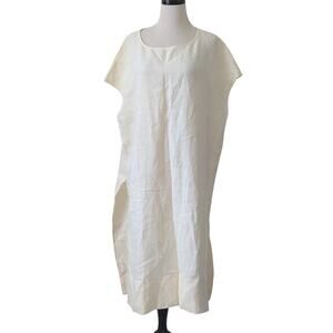 Shantima Dress Womens One Size Flax Linen Natural Midi Neutral Off White Earthy